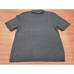 Vintage 90s French Rags Brenda French Black Rayon Knit Short Sleeve Mock Neck S